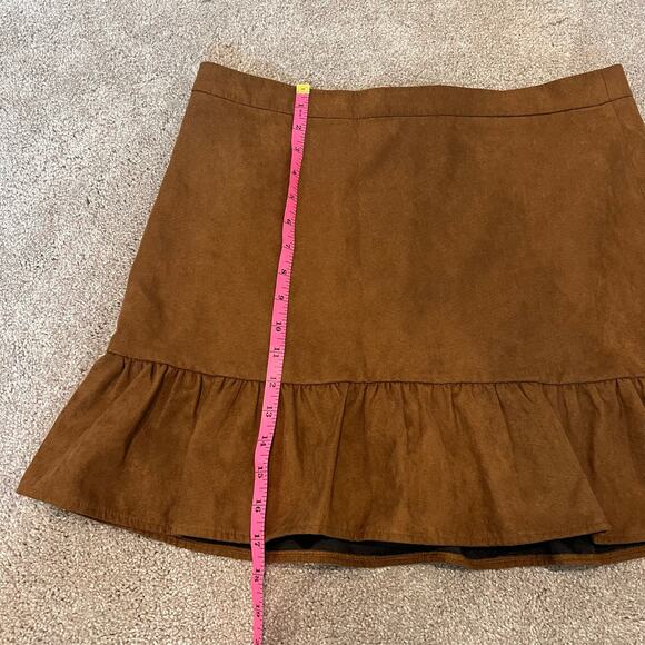 J Crew Women's Suede Camel Brown Mini Skirt Ruffle Size 12 - Picture 4 of 7